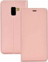 Ultradunne geperste magnetische TPU + PU lederen hoes voor Galaxy A8 (2018), met kaartsleuf en houder (roségoud)