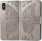 Butterfly Love Flowers Embossing Horizontale Flip Leather Case voor iPhone X, met houder & kaartsleuven & portemonnee & lanyard (grijs)