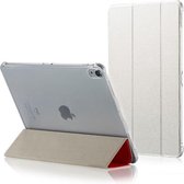 Zijdestructuur horizontale flip magnetische PU lederen hoes voor iPad Pro 12,9 inch (2018), met drievoudige houder en slaap- / wekfunctie (wit)