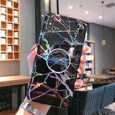 Laser Marble Anti-drop TPU-bescherming achterkant voor iPhone X / XS, met opvouwbare houder (zwart)