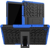 Voor Lenovo Tab M10 Plus TB-X606F Bandentextuur Schokbestendig TPU + pc-beschermhoes met houder (blauw)
