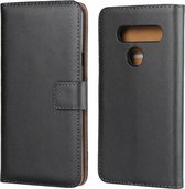 Leren horizontale flip-holster voor LG V40 ThinQ, met magnetische sluiting en beugel en kaartsleuf en portemonnee (zwart)