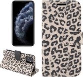 Voor iPhone 12 mini Leopard Print Pattern Horizontale Flip lederen hoes met kaartsleuf en houder (grijs)