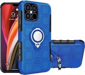 Voor iPhone 12 Pro Max 2 in 1 Cube PC + TPU beschermhoes met 360 graden draaien zilveren ringhouder (blauw)