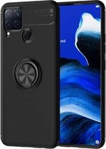 Voor OPPO Realme C15 metalen ringhouder 360 graden roterende TPU-hoes (zwart + zwart)