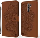 Voor Xiaomi Redmi 9 Pauw Reliëfpatroon Horizontale Flip Leren Case met Houder & Kaartsleuven & Portemonnee & Lanyard (Bruin)