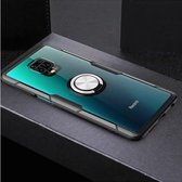 Voor Xiaomi Redmi Note 9 Pro Max Anti-fall Transparant TPU + Acryl Mobiele Telefoon Beschermhoes met Ring Beugel (Zilver Zwart)