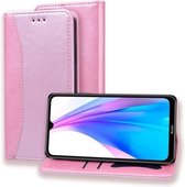 Voor Geschikt voor Xiaomi Redmi Note 8T Zakelijke stiksels Horizontale flip lederen tas met dubbele vouw & beugel & kaartsleuven & fotolijst & portemonnee (rose goud)