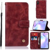 Voor Xiaomi Redmi 9A Koperen Gesp Retro Crazy Horse Textuur Horizontale Flip Leren Case met Houder & Kaartsleuven & Portemonnee (Wijnrood)