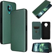 Voor Nokia 6.3 Carbon Fiber Texture Magnetische Horizontale Flip TPU + PC + PU Leather Case met Card Slot (Groen)