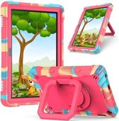 Voor Amazon Kindle Fire HD 8 (2020) Contrastkleur Schokbestendig Robot Siliconen + PC-hoes met Polsbandhouder (Camouflage + Rozerood)