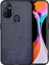 Voor OnePlus Nord N100 schokbestendige splicing PU + stoffen beschermhoes (stiksel blauw)