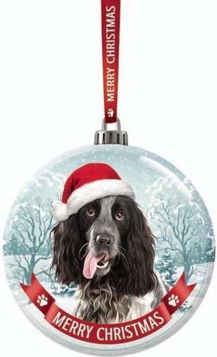 Santa Paws Glazen kerstbal - Engelse Cocker Spaniel zwart/wit