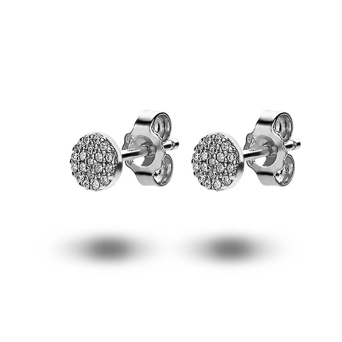 Twice As Nice oorbellen in zilver, rondje met zirkonia Wit