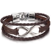 Infinity Armband voor Heren - Bruin Leer met Stalen Accenten - Armband Mannen - Armband Heren - Armband Dames - Valentijnsdag voor Mannen - Valentijn Cadeautje voor Hem - Valentijn
