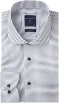 Profuomo Slim Fit  overhemd - blauw met wit dessin (contrast) - Strijkvriendelijk - Boordmaat: 44