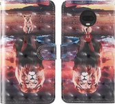 Voor Motorola Moto G7 Power (Europese versie) 3D-schilderij Gekleurd tekeningpatroon Horizontaal Flip TPU + PU lederen tas met houder & kaartsleuven & portemonnee & lanyard (Dream Lion)