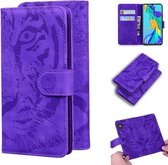 Voor Huawei P30 Tiger Embossing Pattern Horizontale Flip Leather Case met houder & kaartsleuven & portemonnee (paars)