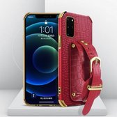 Gegalvaniseerde TPU-lederen tas met krokodillenpatroon met polsband voor Samsung Galaxy S20 + (rood)