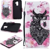 Voor Samsung Galaxy J8 (2018) (EU-versie) Gekleurd tekeningpatroon Horizontaal Flip TPU + PU lederen tas met houder & kaartsleuven & portemonnee & lanyard (uil)