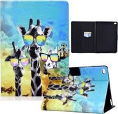 Elektrisch geperst TPU gekleurde tekening horizontale flip lederen tas met houder en pengleuf voor iPad 5/6/8/9 (bril giraf)