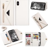 Voor iPhone XS / X Skin Feel Rits Horizontale Flip Leren Case met Houder & Kaartsleuven & Fotolijst & Lanyard & Lang Touw (Wit)