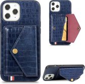 Voor iPhone 12/12 Pro Krokodilpatroon PU + TPU + PVC Breukvast gsm-hoesje met magnetische onzichtbare houder & houder & kaartsleuven (blauw)