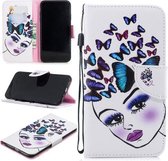 Voor iPhone XS Max Gekleurd tekeningpatroon Horizontaal Flip TPU + PU lederen hoesje met houder & kaartsleuven & portemonnee & lanyard (vlinders meisje)