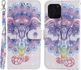 Voor iPhone 12/12 Pro 3D-schilderijpatroon Gekleurde tekening Horizontale flip PU-lederen hoes met houder & kaartsleuven en portemonnee (kleurrijke olifant)