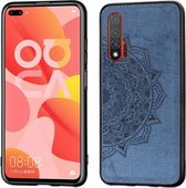 Voor Huawei Nova 6 Mandala stoffen hoes met reliëf PC + TPU mobiele telefoonhoes met magnetische functie en draagriem (blauw)