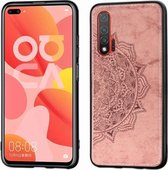 Voor Huawei Nova 6 Mandala stoffen hoes met reliëf PC + TPU mobiele telefoonhoes met magnetische functie en draagriem (roségoud)