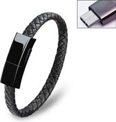 Bsolli 2553 USB-C / Type-C poort PU leer gevlochten enkeldraads datakabel armband, geschikt voor handomtrek: 15,6-16cm, lengte: 20cm