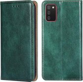 Voor Samsung Galaxy A02s (Europese versie) PU + TPU Glanzende olie Effen kleur Magnetische horizontale flip lederen tas met houder & kaartsleuf & portemonnee (groen)