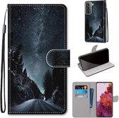 Voor Samsung Galaxy S21 5G Gekleurde Tekening Cross Textuur Horizontale Flip PU Lederen Case met Houder & Kaartsleuven & Portemonnee & Lanyard (Mountain Road Sterrenhemel)