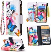 Voor Nokia 5.3 Gekleurde Tekening Patroon Rits Horizontale Flip Leren Case met Houder & Kaartsleuven & Portemonnee (Twee Vlinders)