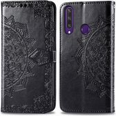 Voor Huawei Y6P Halverwege Mandala Embossing Patroon Horizontale Flip Leren Case met Houder & Kaartsleuven & Portemonnee & Fotolijst & Lanyard (Zwart)
