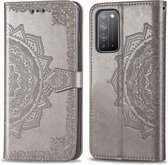 Voor Huawei Honor X10 Halverwege Mandala Embossing Patroon Horizontale Flip Leren Case met Houder & Kaartsleuven & Portemonnee & Fotolijst & Lanyard (Grijs)