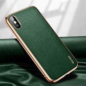 Voor iPhone XS / X SULADA Litchi Texture Leather Electroplated Shckproof beschermhoes (groen)