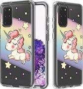 Voor Galaxy S20 + 2 in 1 pc + TPU-kaartpatroon transparant beschermhoes (Rainbow Horse)