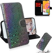 Voor Galaxy A01 Effen Kleur Kleurrijke Magnetische Gesp Horizontale Flip PU Lederen Case met Houder & Kaartsleuven & Portemonnee & Lanyard (Zilver)