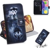 Voor Galaxy A70s Gecombineerd patroon Magnetische attractie Horizontale flip lederen tas, ondersteuningshouder & kaartsleuf & portemonnee (Wolf en hond)