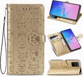 Voor Galaxy S10 Lite / A91 Leuke Kat en Hond Reliëf Horizontale Flip Leren Case met Beugel / Kaartsleuf / Portemonnee / Lanyard (Goud)