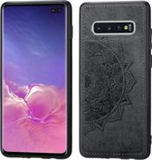 Voor Galaxy S10 + in reliëf gemaakt Mandala-patroon PC + TPU + stoffen telefoonhoes met draagkoord en magnetisch (zwart)