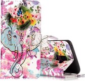 Voor Galaxy S9 + glanzende olie reliëf bloem olifant patroon horizontale flip lederen tas met houder & kaartsleuven & portemonnee