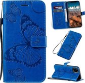 Geperst afdrukken Vlinderpatroon Horizontale flip PU lederen tas met houder & kaartsleuven & portemonnee & lanyard voor iPhone 11 Pro Max (blauw)