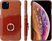 Fierre Shann Oil Wax Texture Echt lederen achterkant van de behuizing met 360 graden rotatiehouder & kaartsleuf voor iPhone 11 Pro Max (bruin)