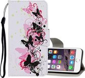 Voor iPhone 6 / 6s Gekleurd tekeningpatroon Horizontaal lederen flip-hoesje met houder & kaartsleuven & portemonnee (vier vlinders)