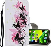 Voor iPhone 11 Pro Gekleurd tekeningpatroon Horizontaal lederen flip-hoesje met houder & kaartsleuven en portemonnee (vier vlinders)