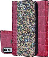 Krokodiltextuur Glitterpoeder Horizontale lederen flip-hoes voor Huawei P Smart (2019) / Honor 10 Lite, met kaartsleuven en houder (wijnrood)