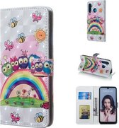 Owl Family Pattern 3D horizontale lederen flip-hoes voor Huawei P30 Lite, met houder en kaartsleuven en fotolijst en portemonnee